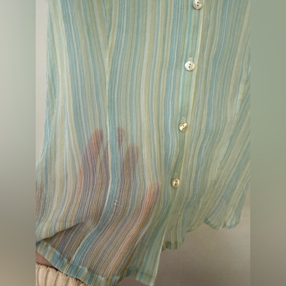 Tommy Bahama Women's 100% Silk Sheer Striped Top - Green - Picture 4 of 6